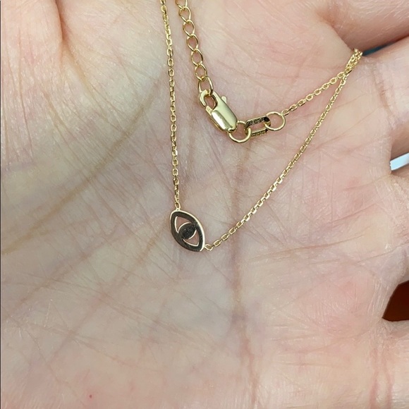 14K Solid Gold Cut Out Small Evil Eye Necklace